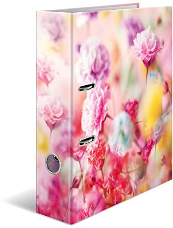 HERMA Folder A4 Pink Flowers Set, 10 Pieces, 7 cm Wide, Children's Ring Binder with Plant Motif, Colourful Lever Arch File with Inner Print for Boys and Girls