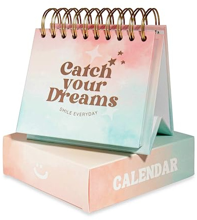 Catchyourdreams dagliga motiverande kalender - evig flipkalender med positiva uppmuntringar för att börja dagen med ett leende - inspirerande skrivbordsdekor för kvinnor skrivbordstillbehör ..