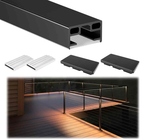 Muzata Upgraded 6'6 Aluminum Black LED Handrail Rectangular Cable Railing Handrail for Cable Railing System Top Rail Deck Stair Indoor Outdoor Length Adjustable with User Guide HL12 BPA