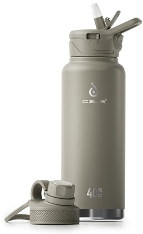 IDEUS Vakuumisolierte Wasserflasche, 40oz (1140 ml) Edelstahl Doppelwand Flasche Metall Sport Kantine mit auslaufsicherem Schraubverschluss (Seladon)