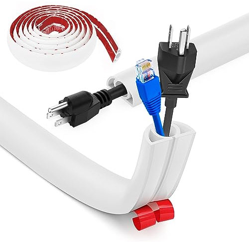 Pasacables Suelo, Canaleta Cables Suelo, 3.0M x2cm Protector de Cables para Suelo, Cubiertas de Suelo para Cables Autoadhesiva Montaje para Todos los Hogar, Oficina, Escuela,Almacén(Blanco-Redondeado)