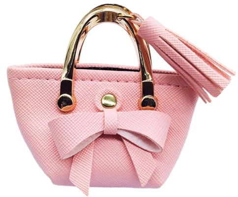 Amagogo Mini Sac à Main en Cuir PU, fourre-Tout Miniature, Ornement de Maison de poupée avec nœud Papillon, Accessoires pour Figurines d'action féminines de, Rose