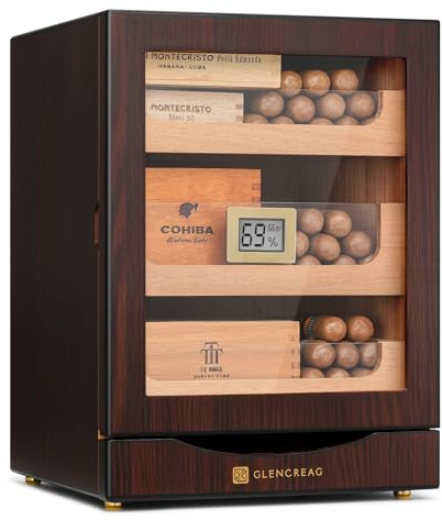 GLENCREAG Humidor per sigari da 100 a 150 sigari con rivestimento in cedro spagnolo, igrometro digitale, porta magnetica a tenuta stagna, 3+1 cassetti di grande capacità e 2 umidificatori, regalo per