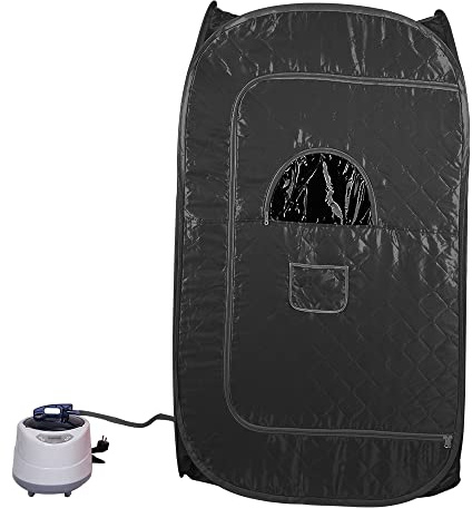 OHMG bastu, mobil ångbastu, bärbar hembastu, värmekabin, vikbar bastu, sittbastu, bastu, hemmabastu med fjärrkontroll och fällbara stolar, 1000 W, för 1–2 personer