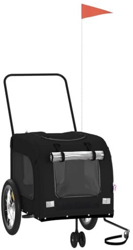 vidaXL Remolque de Bicicleta para Mascotas, Carrito para Perros Gatos, Remolque de Carga para Compra Camping, Hierro Tela Oxford Negro