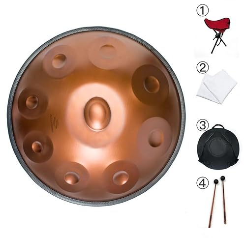 Gladfresit Handpan en D-Moll, Lila-Rouge Remarquable, Avec Support, Housse, Maillets Résistants et Chiffon Anti-Poussière (9-432Hz)