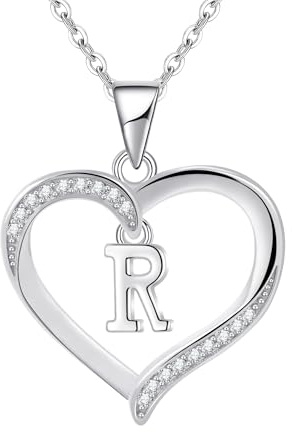 Cosie Lily Silver Necklaces for Women Heart Initial Necklace Sterling Silver Necklace Letter Necklace R Name Pendant Jewellery for Women,Initial Necklaces for Girls Gifts for Girls Birthday Presents