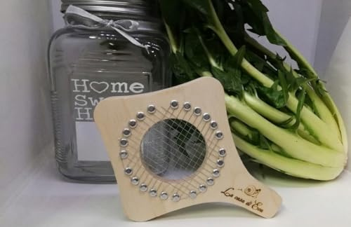 La Casa di Eva Tagliapuntarelle Originale alla Romana con Manico, Taglia Verdure Julienne Cubetti, Legno di Betulla e Acciaio Inox