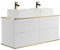Vente-unique-Mobile per bagno sospeso con scanalature con profilo Dorato e lavabo doppio da appoggio 120 cm Bianco - KELIZA