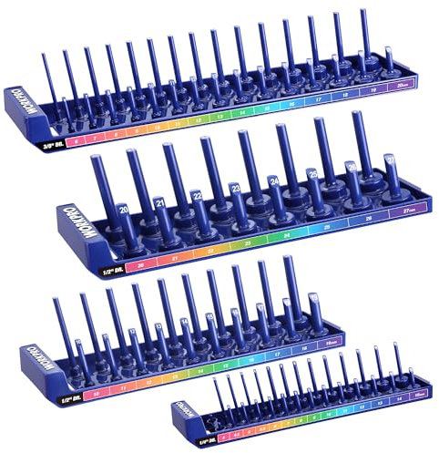 WORKPRO Steckschlüsselhalter, Steckschlüssel Organizer Set, 4-teiliges Halterset für 1/4, 3/8 und 1/2 Antrieb, Metrische Steckschlüssel Aufbewahrung