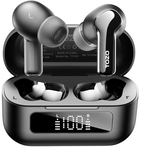 TOZO NC3 Hybrid Active Noise Cancelling Earbuds, Bluetooth 5.3 Wireless Earbuds, 12mm Drivers, 6 Mics for Clear Calls, 55H Playtime, LED Display, IPX8 Waterproof Ear Buds, with App Custom EQ