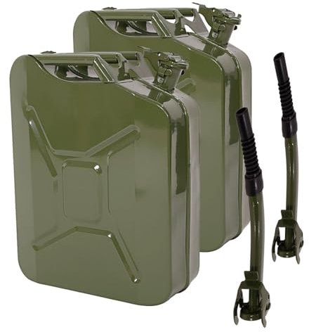 Bonnlo 20L Jerry Can Fuel Oil Storage Can Metal Diesel Petrol Tank with Pouring Spout For Diesel, Petrol, Oil Container (Green) 2 Pcs