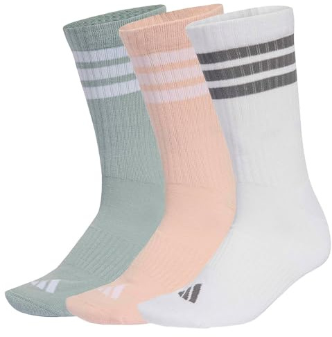 adidas Unisex 3STRIPES CUSHIONED SPORTSWEAR CREW SOCKS 3 PAIR PACK, blush pink/white/Wonder Sage, 13-14.5