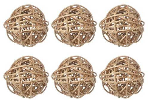QUARKZMAN 6 Pcs Bolas De Ratán De Mimbre 2 Pulgadas Bolas Decorativas De Ratán Rellenos para Floreros para Bodas Centros De Mesa Tazones Decoración del Hogar, Dorado