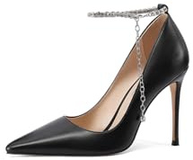 QUEEN HELENA Décolleté con Tacco a Spillo Scarpe Eleganti con Cinturino con Strass Donna K3690 (Nero Pu, Sistema Taglie Calzature EU, Adulto, Donna, Numero, Media, 35)