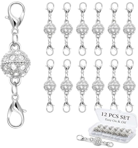 12Pcs Magnetic Necklace Clasps Labstor for Jewellery Making, Magnet Extender Clasps for Bracelet Necklaces Anklet Chain Fasteners Clasps for DIY Anniversary (Silver)