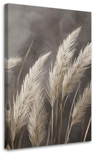 Feeby Leinwandbild - Bilder Wohnzimmer - Gras Natur Botanik Beige - 40x60 1tlg - Deko Schlafzimmer - Wanddekoration - Aesthetic - Groß Moderne Bild - Foto auf Leinwand