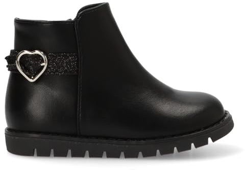 Etika Botines para Niña, Calzado Casual de Antelina con Hebilla de Corazón Decorativa y Cierre de Cremallera, Modelo 110558 Negro - 30