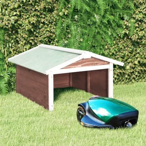 Genérico Caseta de cortacésped robótico Madera Abeto Moca y Blanco,Casa y jardín,Jardín,Accesorios para maquinaria de jardinería,Accesorios de cortacéspedes,Fundas para cortadoras de césped-170880