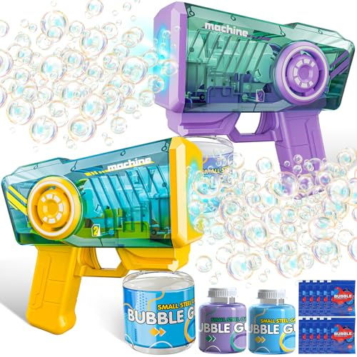 SERIONR Seifenblasenpistolen,2 Pack Seifenblasenpistole,Seifenblasenmaschine Gun Kinder mit Seifenblasen Nachfüll-Lösung,Outdoor Elektrisch Seifenblasen Pistole für Geburtstag Hochzeit Party Neujahr