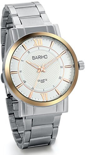 JewelryWe Herren Armbanduhr, Analog Quarz, Business Casual Edelstahl Armband Uhr mit Römischen Ziffern Zifferblatt & Gold Uhrgehäuse Zeiger