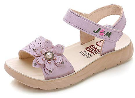 Sandal flicksandaler, sommar, läder, blommor för småbarn, flickor