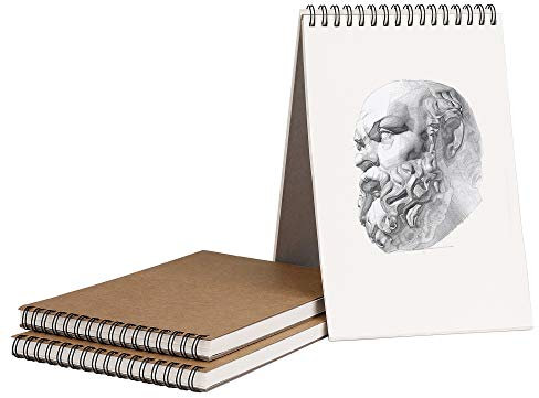 RZKJ-SHOP Skizzenbuch din A5 Zeichenblock Kunst Spirale Leerseite Für Kinder, Anfänger, Profis, 3pcs Kraft Cover Zeichenbuch Kunstbuch für Bleistift Aquarellstift (30 Blatt, 160GSM)