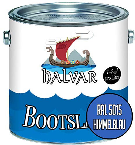 Halvar 2-K GLÄNZEND Yachtlack Blau RAL 5000-5024 Bootslack für GFK/Polyester/Kunststoff 2-Komponenten Lack inkl. Härter (1 L, RAL 5015 Himmelblau)