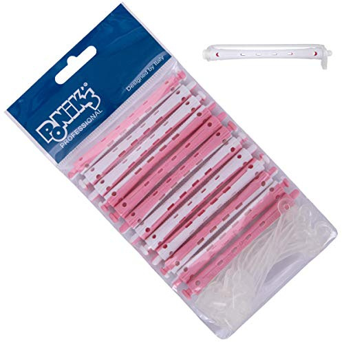 Ponik's Bigudíes para ondas permanentes, 7 mm, 12 unidades, tamaño pequeño, con gomas redondas, color rosa y blanco