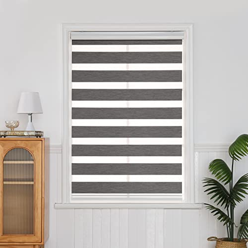 QiBoYuYe Day Night Zebra Roller Blinds Window Curtain Grey 120x150cm(WxH） | Dual-layer delivers light adjustment, protects privacy, blocks glare and filters daylight maintaining ventilation