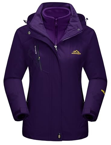 MAGCOMSEN 3 In 1 Jacket for Women Ski Jacket Waterproof Insulated Winter Coats with Hood Fleece Lined Ladies Jacket Dark Purple XS