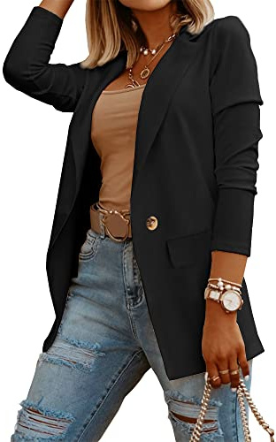 Womens Casual Long Sleeve Blazers Solid Color Knit Blazer Work Office Open Front Blazer Jacket Medium