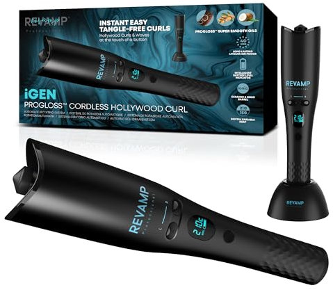 REVAMP Hollywood Curl Cordless Auto-Rotate Curler, Automatic Rotating Styler - Ceramic, Ionic Barrel, Waver for Tight Curls, Beach Waves - Rotating Hair Styler, Wavy Hair Curler Tong