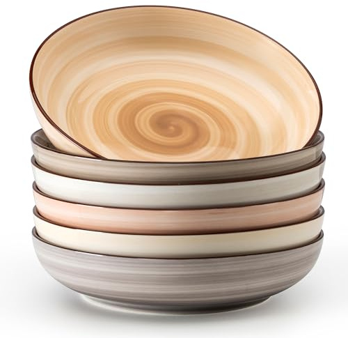 Sweese 6-Pack Ceramic Pasta Bowls, Neutral Extra Large 30 Fl Oz Durable Professional Grade