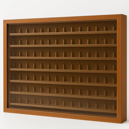 GRECA Vitrina Colecciones dedales. Capacidad: 98 dedales. Medidas (Ancho/Fondo/Alto): 50 * 5 * 40 cms. Acabado Barniz Roble.