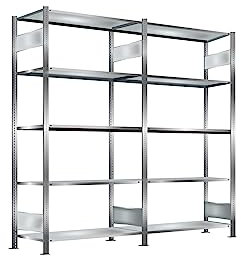 Oswald Transportgeräte Steckregal, verzinkt, Breite 2 m, Höhe 2 m, Tiefe 0,6 m, 5 Böden, Fachlast 150 kg, einseitig
