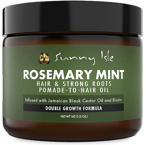 Sunny Isle Rosemary Mint Hair and Strong Roots Pomade-To-Hair Oil 5oz, Infused with Biotin and Jamaican Black Castor Oil, Sealant for Dry Hair and Split Ends