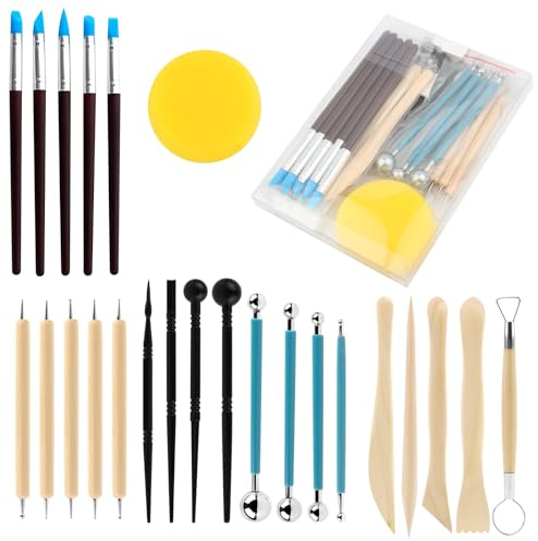 MXTIMWAN 24 Pezzi Strumenti Modellazione Argilla, Strumento per Modellare l’Argilla, Attrezzi Argilla, Attrezzi Ceramica per Intaglio Scultura, Ceramica e Modellazione (24a)