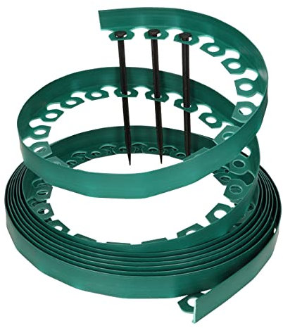 GARDENIX Borde de césped de plástico Flexible LineBORDER, 20 Anclajes de Suelo, Longitud 10 m, Altura 6 cm, Verde