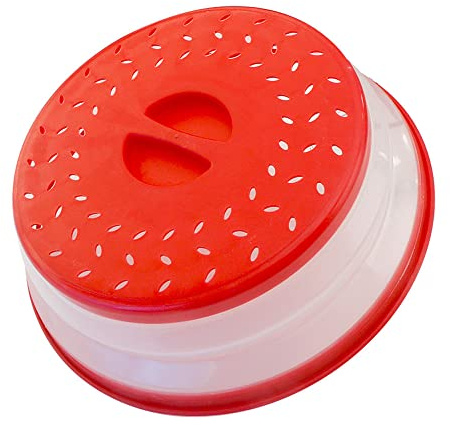 Collapsible Microwave Splatter Cover, Microwave Plate Cover With Steam Vent，BPA-Free Silicone & Plastic (red, 12.3IN)