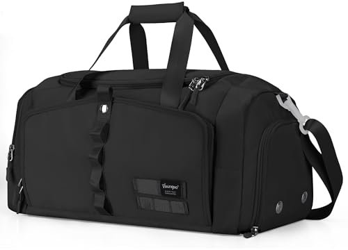 YOUNGOA Sporttasche für Damen Herren, 25L Kleine Reisetasche & Gym Bag mit Schuhfach und Nassfach, Schwarz