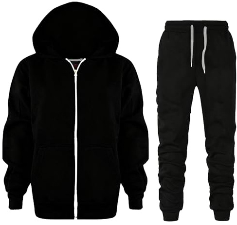 Huttam ensemble survetement enfant garcon 3-12 ans sport sweats à capuche garçon avec poche uni pull manteau veste zippée garcon manche longue pantalon jogging enfant garcon hiver (Black, 3-4 Years)