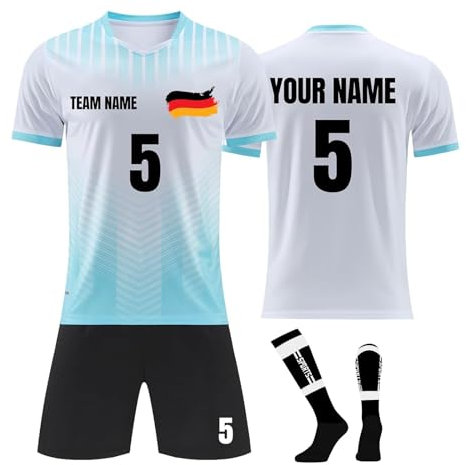 Deutschland Fußball Trikot mit Namen Nummer Team Logo Jungen, Personalisierte Fussball Trikot Set, Fußball Trikots für Erwachsene Kinder Personalisierte Geschenke,8-9 Jahre