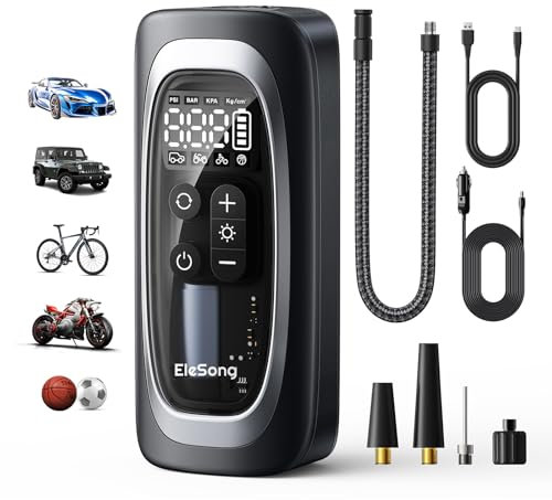 Car Tyre Inflator Air Compressor, Portable Air Electric Bike Pump 150 PSI with Pressure Gauge,Digital Display, Electric Air Pump for Vehicle Tyres/Bike/Motorbike/Ball Inflatables with LED Light