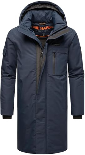 STONE HARBOUR herr varm vattentät vinterrock lång med avtagbar huva och magnetisk täcklist Xandroo XX S-3XL, marinblå, L