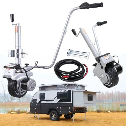Fablestoryem Carrello Elettrico per Rimorchio,capacità di Traino 2270Kg,Ruota di Supporto per Rimorchio 12V 350W,Altezza del Morsetto Regolabile 32-42cm,per Lo Spostamento di Rimorchi,Roulotte,Barche