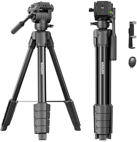 KINGJOY Camera Tripod, 61'' Lightweight phone tripod for Canon Nikon DSLR Camera, Camera Stand with Remote, Phone Holder, Tripod Bag, Black Max Load 11lb