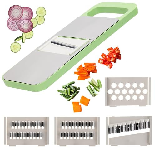 Mandolina Professionale per Verdure - 5 Lame Regolabili in Acciaio Inossidabile, Design Sicuro con Impugnatura Antiscivolo, Facile da Pulire