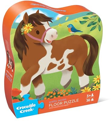 Crocodile Creek - Pretty Ponies - 36-Piece Jigsaw Floor Puzzle with Heavy-Duty Shaped Box for Storage, Large 20 x 27 Completed Size, Designed for Kids Ages 3 Years and up