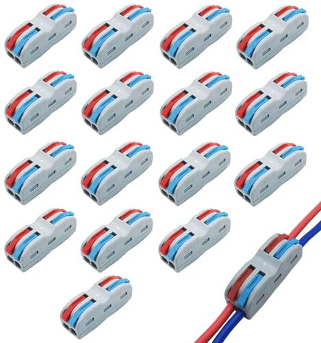 Kabelverbinder,16 Stück Lüsterklemmen Steckbar, 2 In 2 Out Verbindungsklemme,Schneller Kabelverbinder 2 Polig mit Hebel,Verbindungsklemmen,Anschlussklemmen für Universell Harte/Weiche Linien